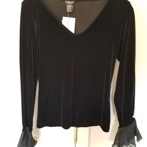 Velvet top with chiffon cuff